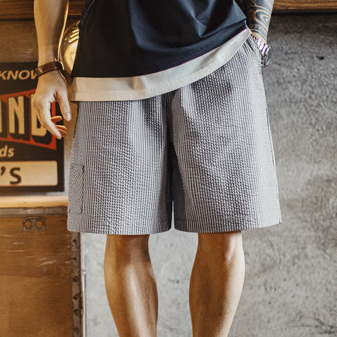 Casual Seersucker Checked Shorts – Breathable Straight Fit Office Summer Bottoms